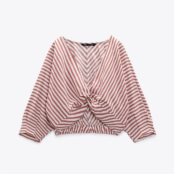ZARA LINEN BLENDED KNOTTED STRIPED TOP NWT - Picture 1 of 7